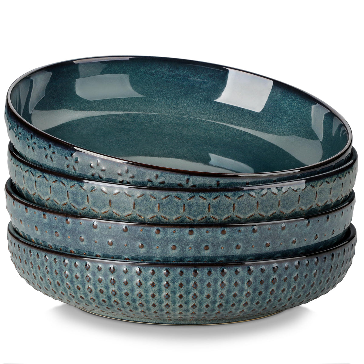 48 Oz 9.5 Inch Ceramic Pasta Bowls Set of 4 Green A356679