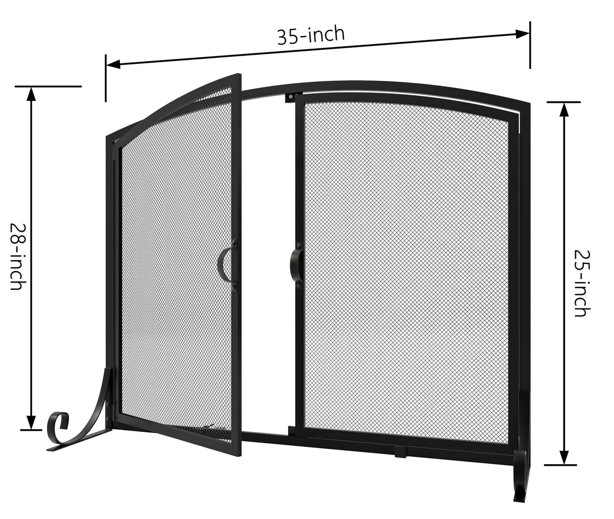 Black Steel Fireplace Screen with Doors L292