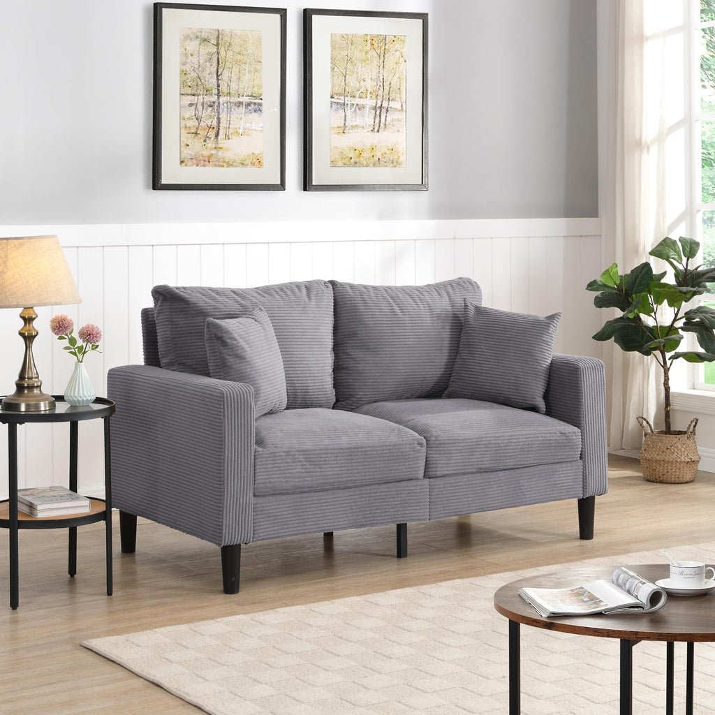 Oversized Corduroy Sofa with 2 Throw Pillows I1190