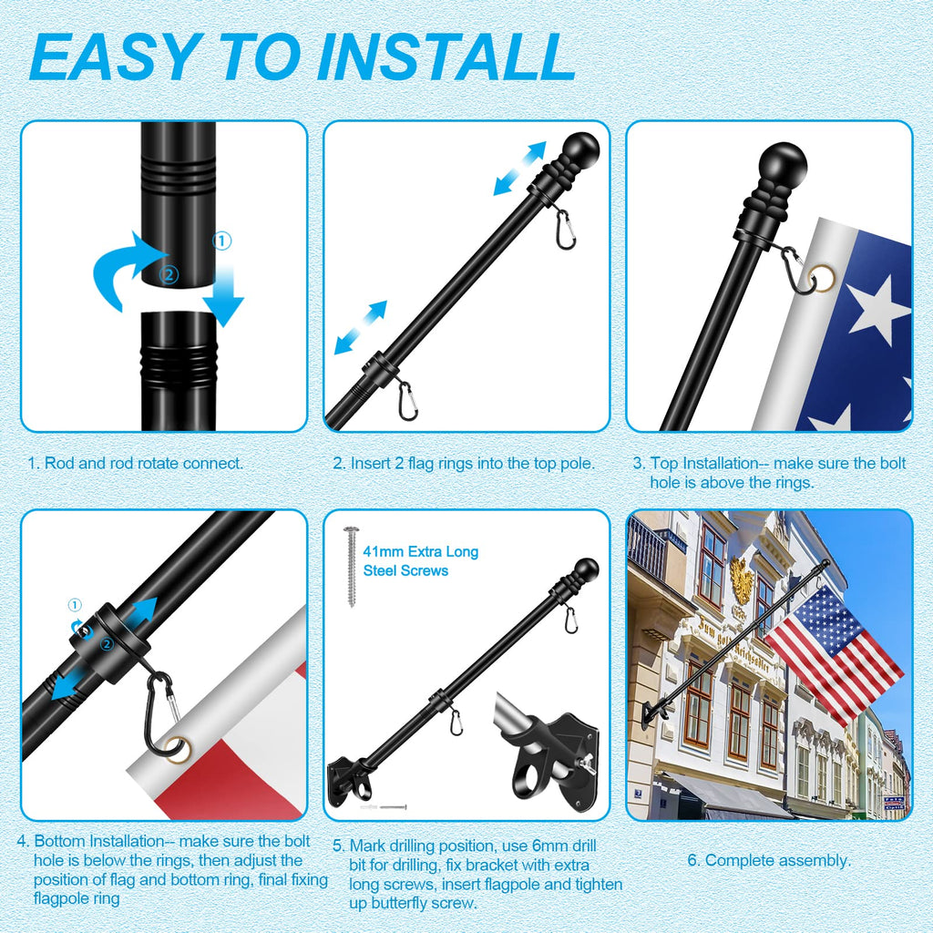 5 FT Stainless Steel Flag Pole Kit with Holder Bracket X301624