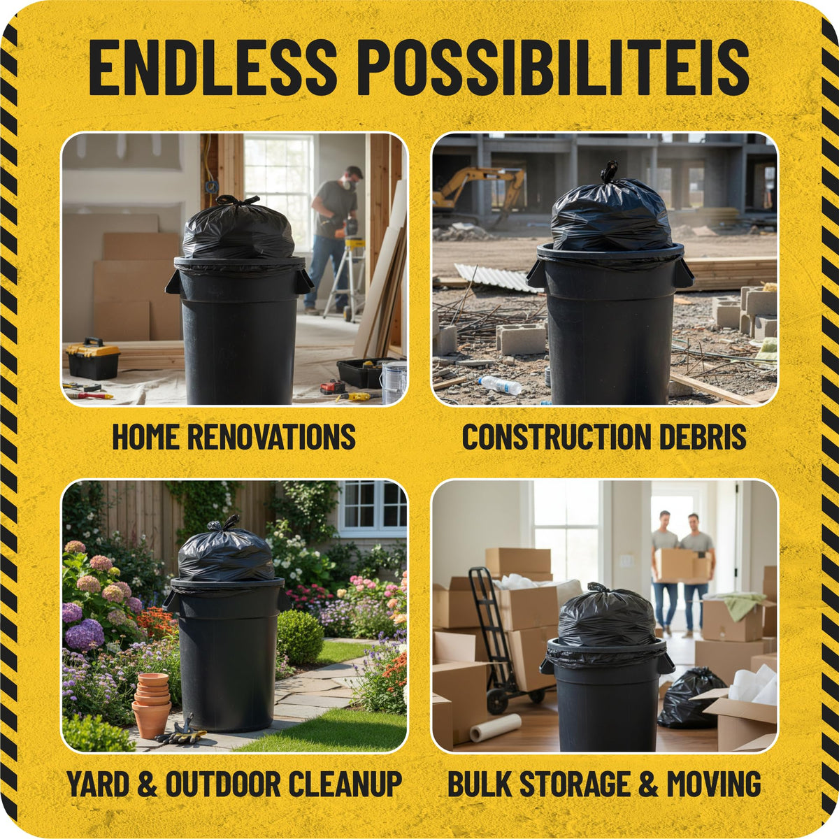 55 Gallon 2 Mil Black Heavy-Duty Trash Bags E7388