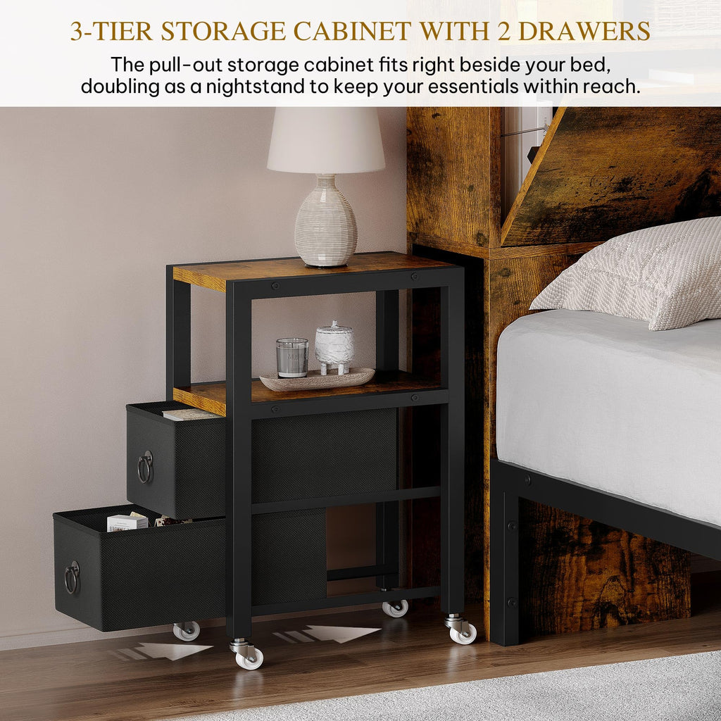 Queen Size Bed Frame with Storage Bookcase Headboard L1359