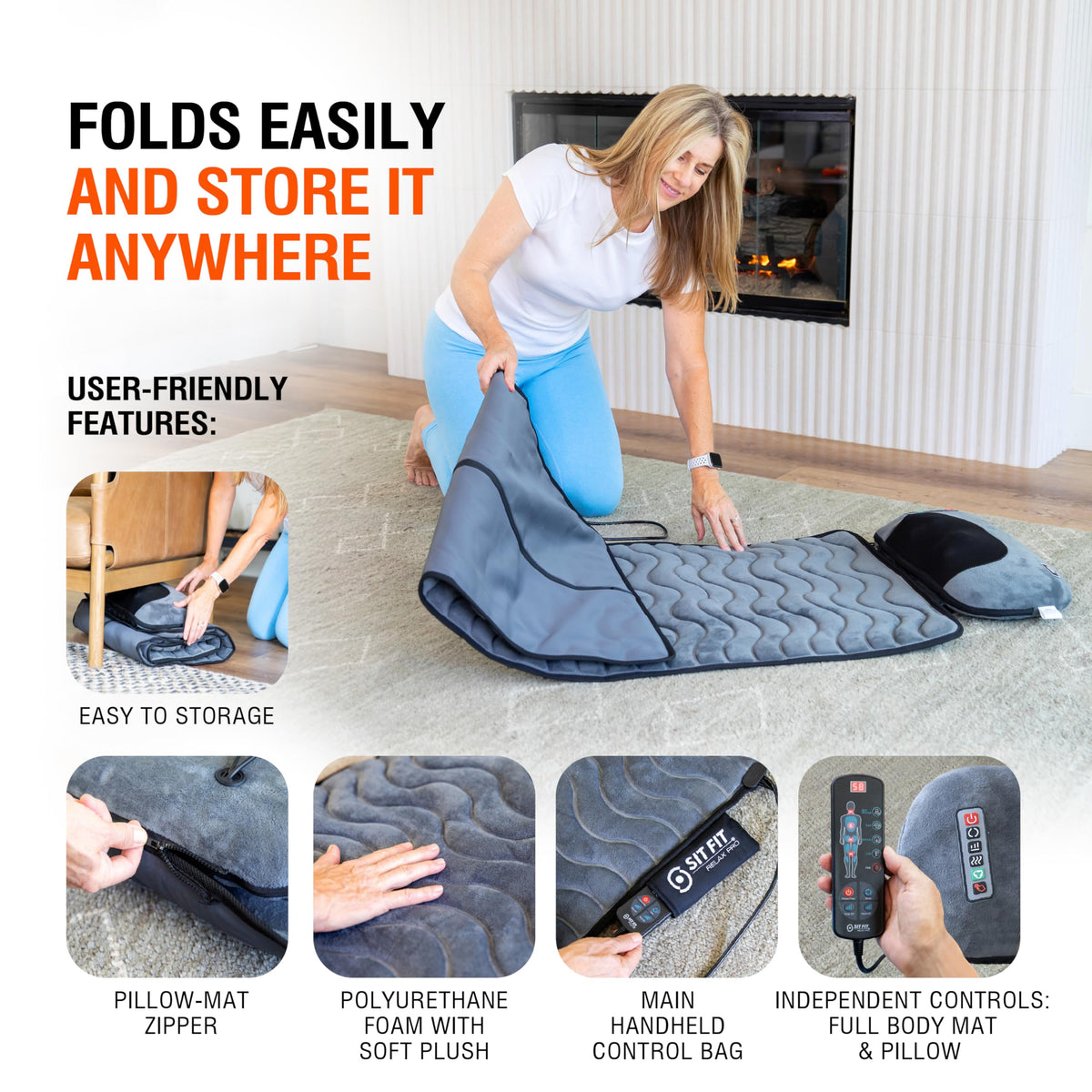 Vibrating Full Body Massage Mat with Heat and Detachable Pillow Q204565