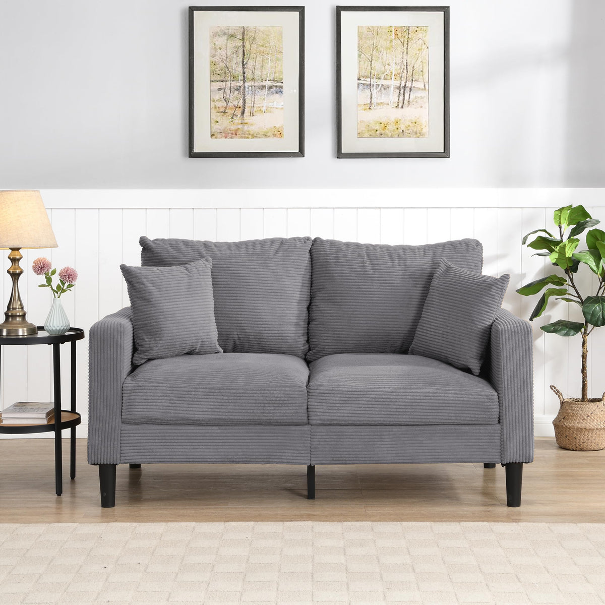 Oversized Corduroy Sofa with 2 Throw Pillows I1190