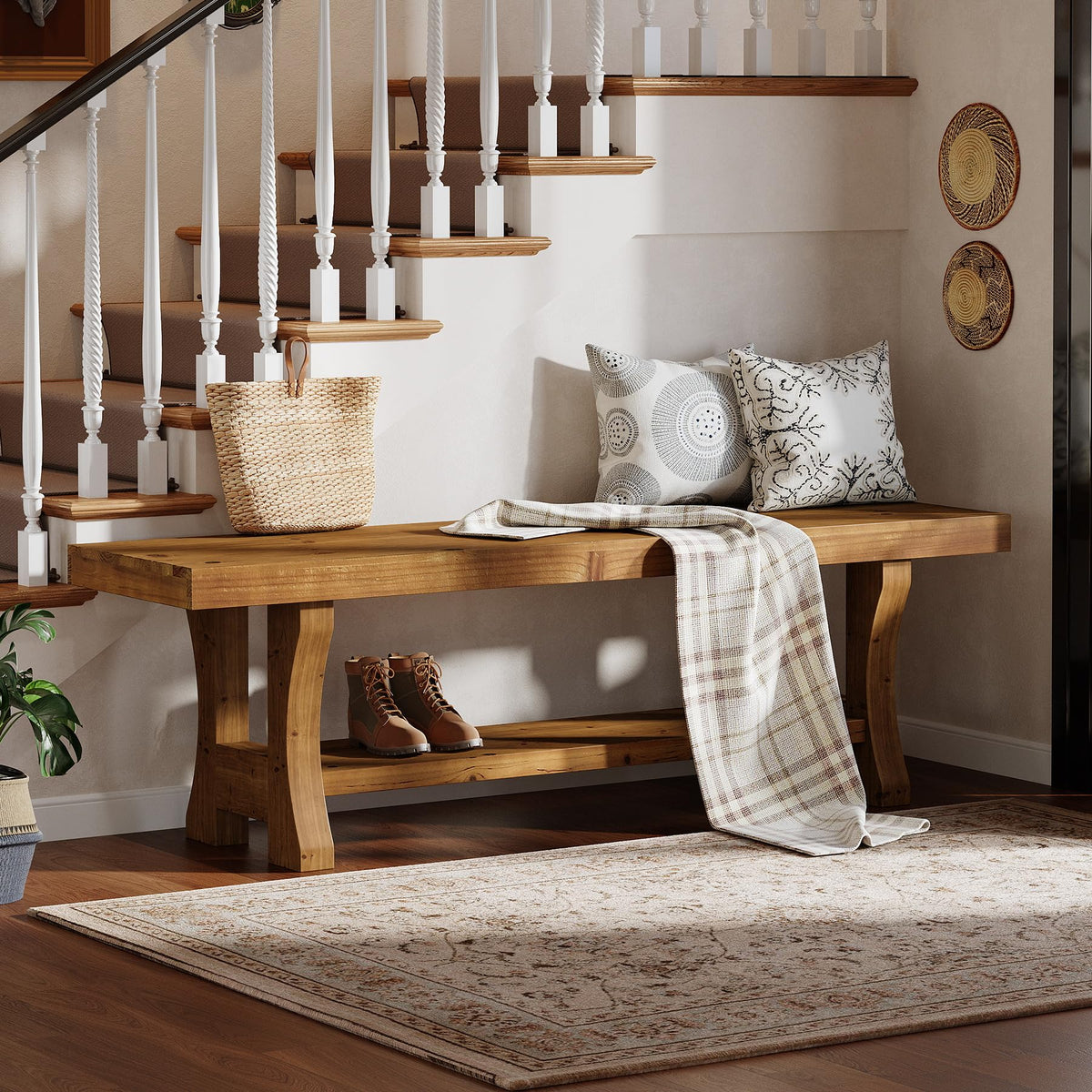 Brown Solid Wood Entryway Bench J2337