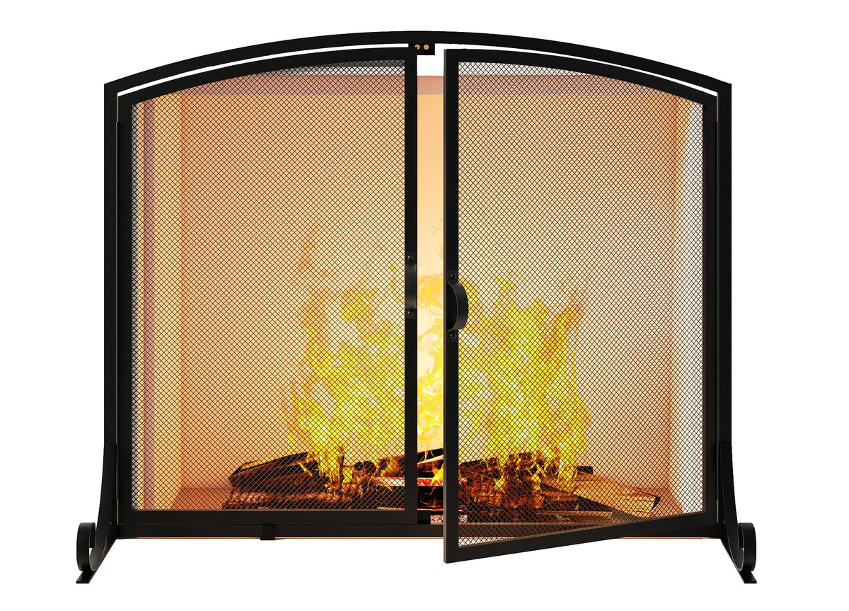 Black Steel Fireplace Screen with Doors L292